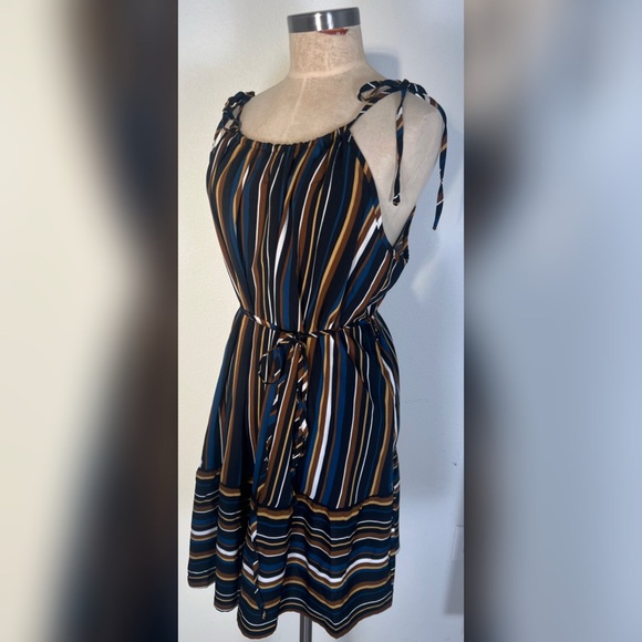 SHEIN Stripped Tie Shoulder Ruffle Hem Cami Dress - Picture 3 of 7